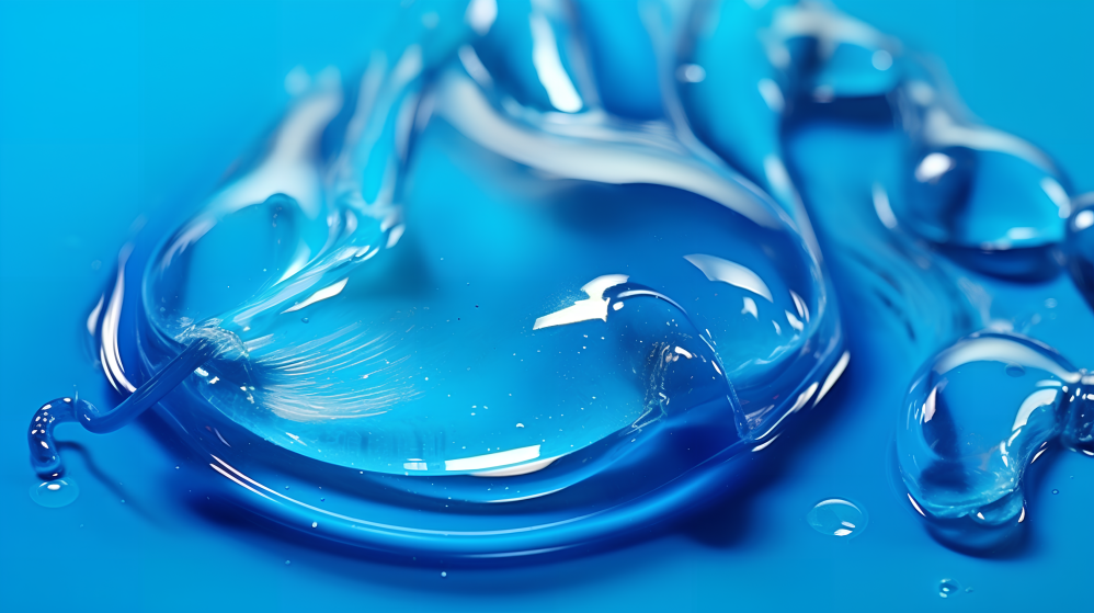 凝膠質(zhì)地涂抹在污漬樣本上，密閉的水灑在藍(lán)色背景上。（商業(yè)使用） (1)