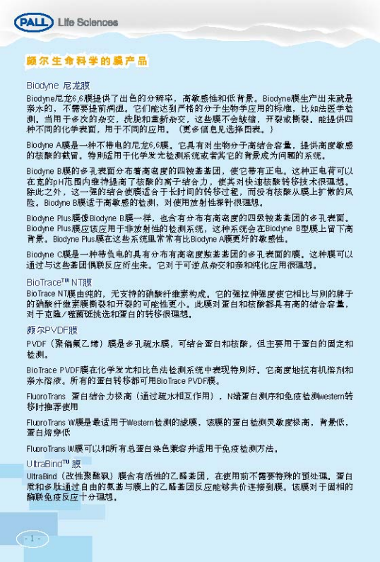 PALL PVDF转印膜 NC转印膜