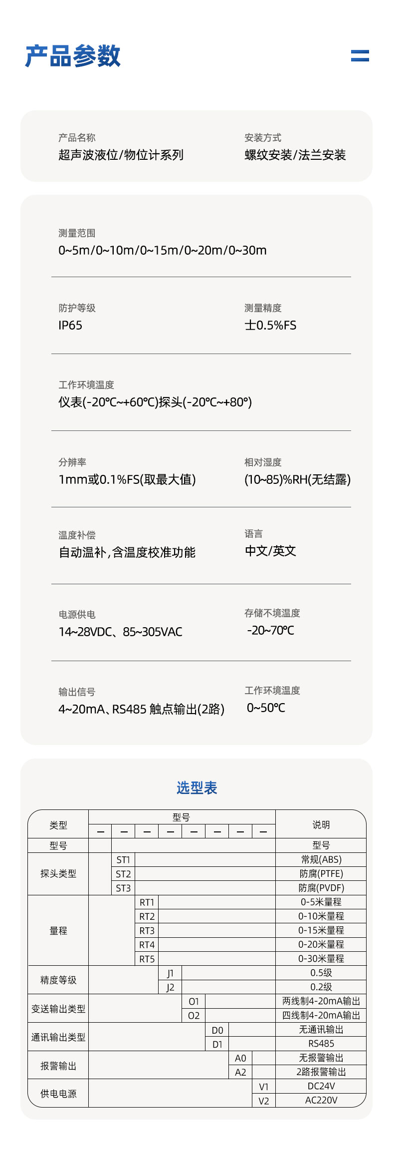 一體式超聲波液位計